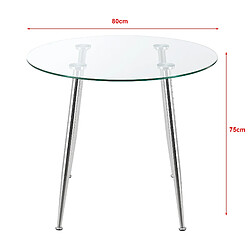 Helloshop26 Table de salle à manger ronde verre trempé acier 75 x 80 cm transparent chrome 03_0008704