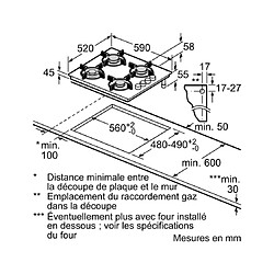 Table de cuisson gaz 60cm 4 feux - POP6B6B10 - BOSCH pas cher