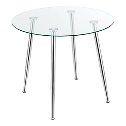 Helloshop26 Table de salle à manger ronde verre trempé acier 75 x 80 cm transparent chrome 03_0008704