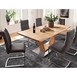 Pegane Table à manger bois massif - Marron