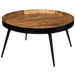 Pegane Table basse ronde fer et bois - Marron