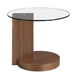 Angel Cerda Table d'angle ronde en verre trempé et noyer