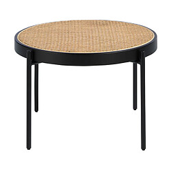 Angel Cerda Table basse ronde en rotin, bois noir et acier noir