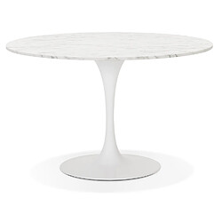 Alterego Table à dîner ronde 'WITNEY' en pierre blanche effet marbre et métal blanc - Ø 120 cm