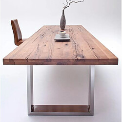 Pegane Table à manger Bassano chêne massif - Marron