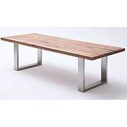 Pegane Table à manger Bassano chêne massif - Marron