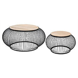 Pegane Lot de 2 tables basses métal et bois - Noir