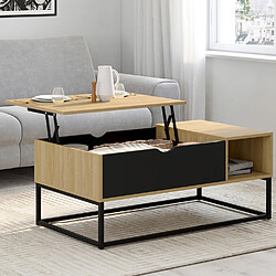 Idmarket MARKET Table relevable Boston Table basse - Plateau relevable - Design industriel - Rangements intégrés - 110 x 55 x 44,5 cm