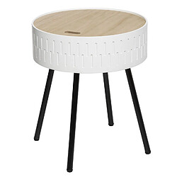 Atmosphera Table d'appoint coffre scandi Shiro - Diam. 38 x H. 45 cm - Blanc