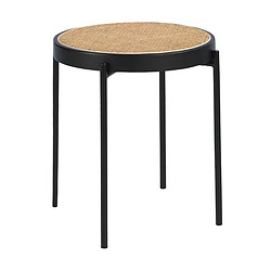Angel Cerda Table d'angle ronde en rotin, bois noir et acier noir