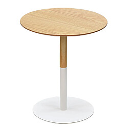 Alterego Table d'appoint ronde 'DILA H45' en bois finition naturelle et métal blanc