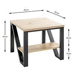 Pegane Table d'appoint carrée - Chêne clair et noir