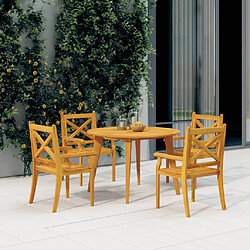 vidaXL Table de jardin ronde en acacia Table ronde - Bois d'acacia massif - Ø110 x 75 cm - Design à lattes - Pieds diagonaux