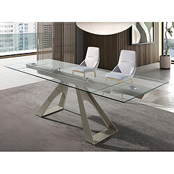 Avis Angel Cerda Table de salle à manger rectangulaire à rallonge en verre trempé et acier gris taupe