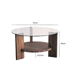 Acheter Toilinux Table basse ronde en verre et panneaux de particules - Diam. 75cm H. 40cm - Marron
