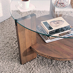 Avis Toilinux Table basse ronde en verre et panneaux de particules - Diam. 75cm H. 40cm - Marron