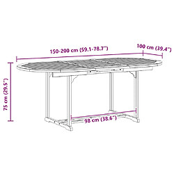 vidaXL Table de jardin extensible 150-200 cm Gris pas cher
