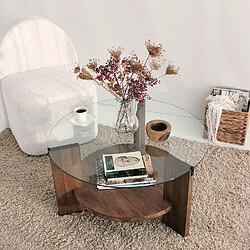 Toilinux Table basse ronde en verre et panneaux de particules - Diam. 75cm H. 40cm - Marron pas cher