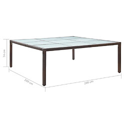 vidaXL Table à manger de jardin 200x200x74 cm - Résine tressée - Marron pas cher