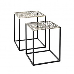 Pegane Lot de 2 tables d'appoint carrées - Noir et bronze