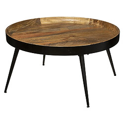 Atmosphera Table basse Siwan en bois de manguier - Diamètre 70 cm - Noir et Doré