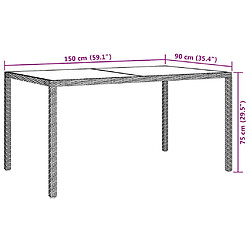 vidaXL Table de jardin 150x90x75 cm - Verre trempé et résine tressée - Noir pas cher