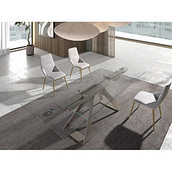 Acheter Angel Cerda Table de salle à manger rectangulaire à rallonge en verre trempé et acier gris taupe