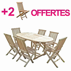 C&L Jardin Salon de jardin teck SOLO Ensemble 7 pcs