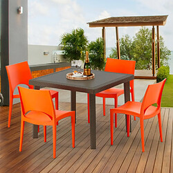 Grand soleil ensemble table 4 chaises - Marron