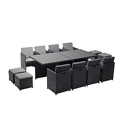 Concept Usine Table et chaises 12 places encastrables en résine noir-gris MONACO