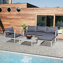 Mes Salon de jardin 4 places + table basse - Gris