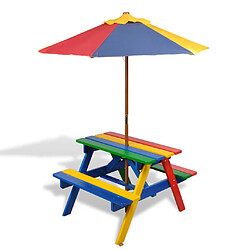 vidaXL Table pique-nique enfants - Bois et parasol