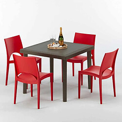 Grand soleil ensemble table 4 chaises - Marron