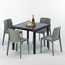 Grand soleil table repas + 4 chaises - Gris
