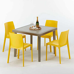 GRAND SOLEIL Table carrée beige + chaises Rome