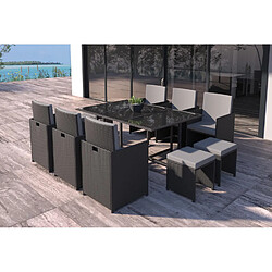 Acheter Concept Usine Table et chaises 10 places en résine tressée noir et gris FLORIDA