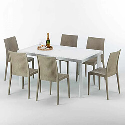 Grand Soleil Set de Table Rectangulaire Blanche + Chaises