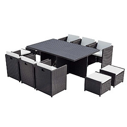 Concept Usine Table et chaise 10 places encastrables alu résine noir-blanc SUNSET