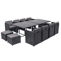 Concept Usine Table et chaises 12 places encastrables en résine noir-gris MIAMI Ensemble table et chaises de jardin - encastrables - résine tressée - rectangulaire