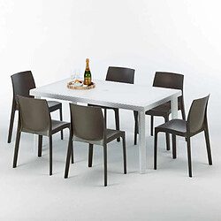GRAND SOLEIL Table et 6 chaises - Blanc/Marron