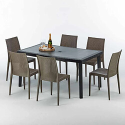 Grand soleil ensemble table et 6 chaises - Marron