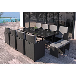 Acheter Concept Usine Table et chaises 12 places en résine tressée noir et gris FLORIDA
