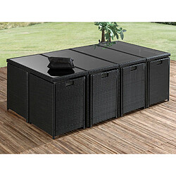Avis Bestmobilier Fira - Salon de jardin encastrable 12 places - en résine tressée - Noir avec coussins gris