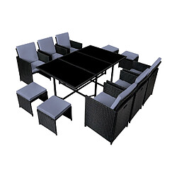 Concept Usine Table et chaises 10 places en résine tressée noir et gris FLORIDA
