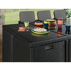 Bestmobilier Fira - Salon de jardin encastrable 12 places - en résine tressée - Noir avec coussins gris pas cher