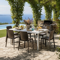 GRAND SOLEIL Table et 6 chaises - Blanc/Marron