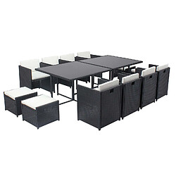 Concept Usine Table et chaises 12 places encastrables résine noir-blanc MIAMI