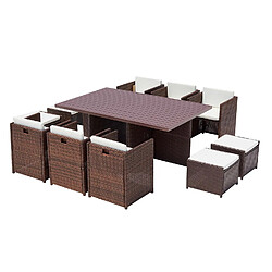 Concept Usine Table et chaise 10 places encastrables alu résine marron-blanc SUNSET
