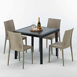 Grand soleil Table et 4 chaises poly rotin - Beige