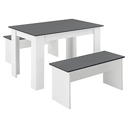 En.casa Table à manger avec 2 bancs - Blanc gris